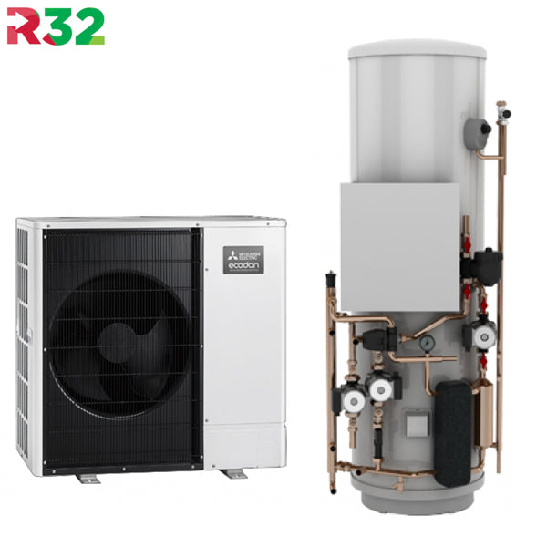 Mitsubishi Ecodan 5kW 1ph R32 Air Source Heat Pump with Pre-Plumbed Cylinder PUZ-WM50VHA(-BS)